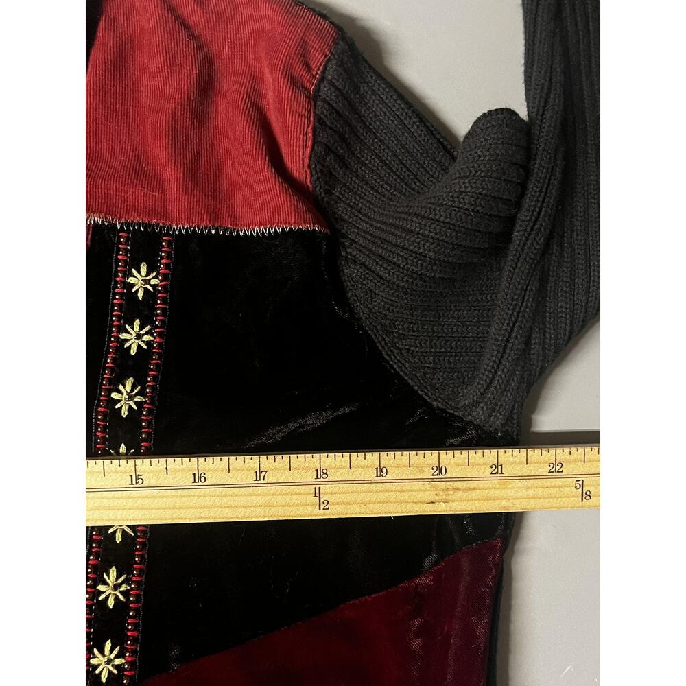 Crazy Horse Sweater Womens XL Black Red Patchwork Corduroy Velvet Zip Cardigan - Picture 10 of 12